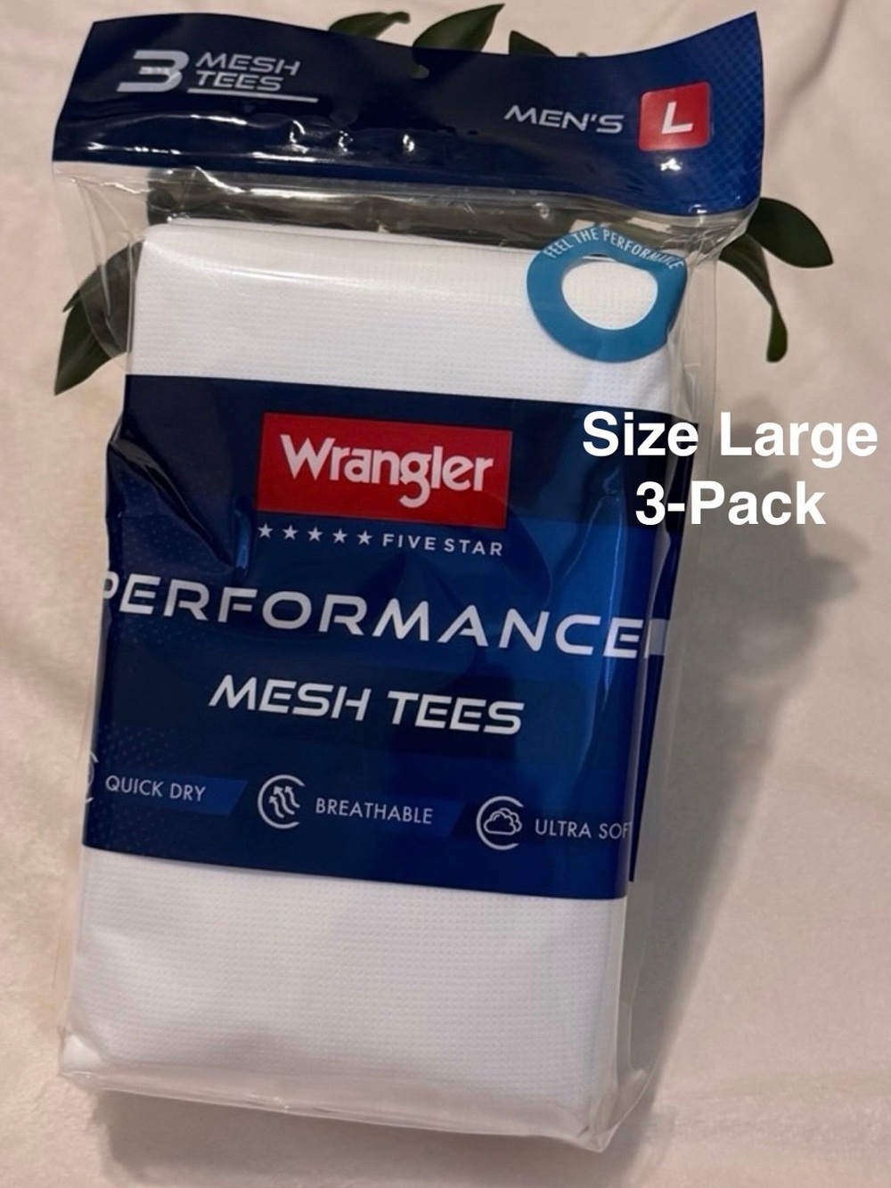 Wrangler Five Star Performance Mesh Crew T-Shirt, Stretch Fabric, Large